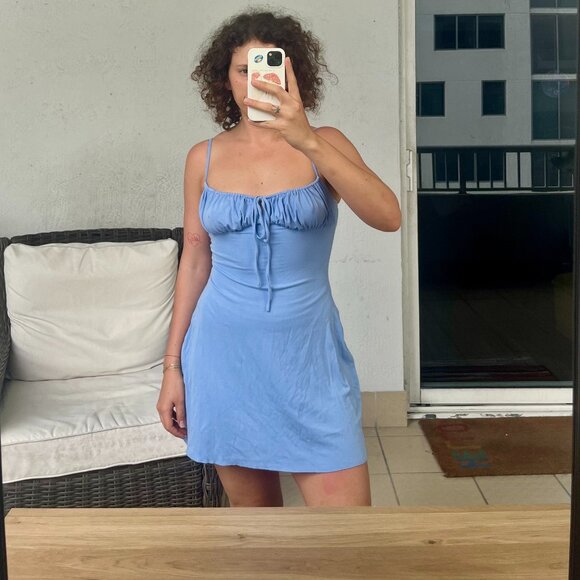 WeWoreWhat Ruched Mini Dress in Powder Blue - Picture 1 of 6